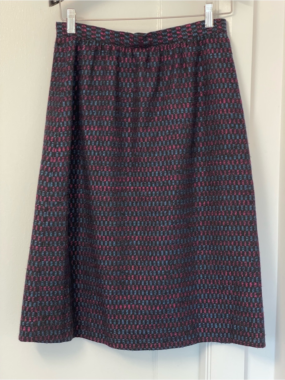 VINTAGE A-Line Patterned Wool Blend Skirt - Burgundy & Teal